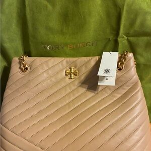 Tory Burch Quilted Leather Shoulder Bag in Blush Pink with Gold Hardware